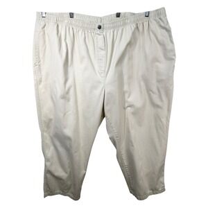 Woman Within Plus Size 36T Cropped Pants Capri Light Yellow‎ Cotton Elastic 242